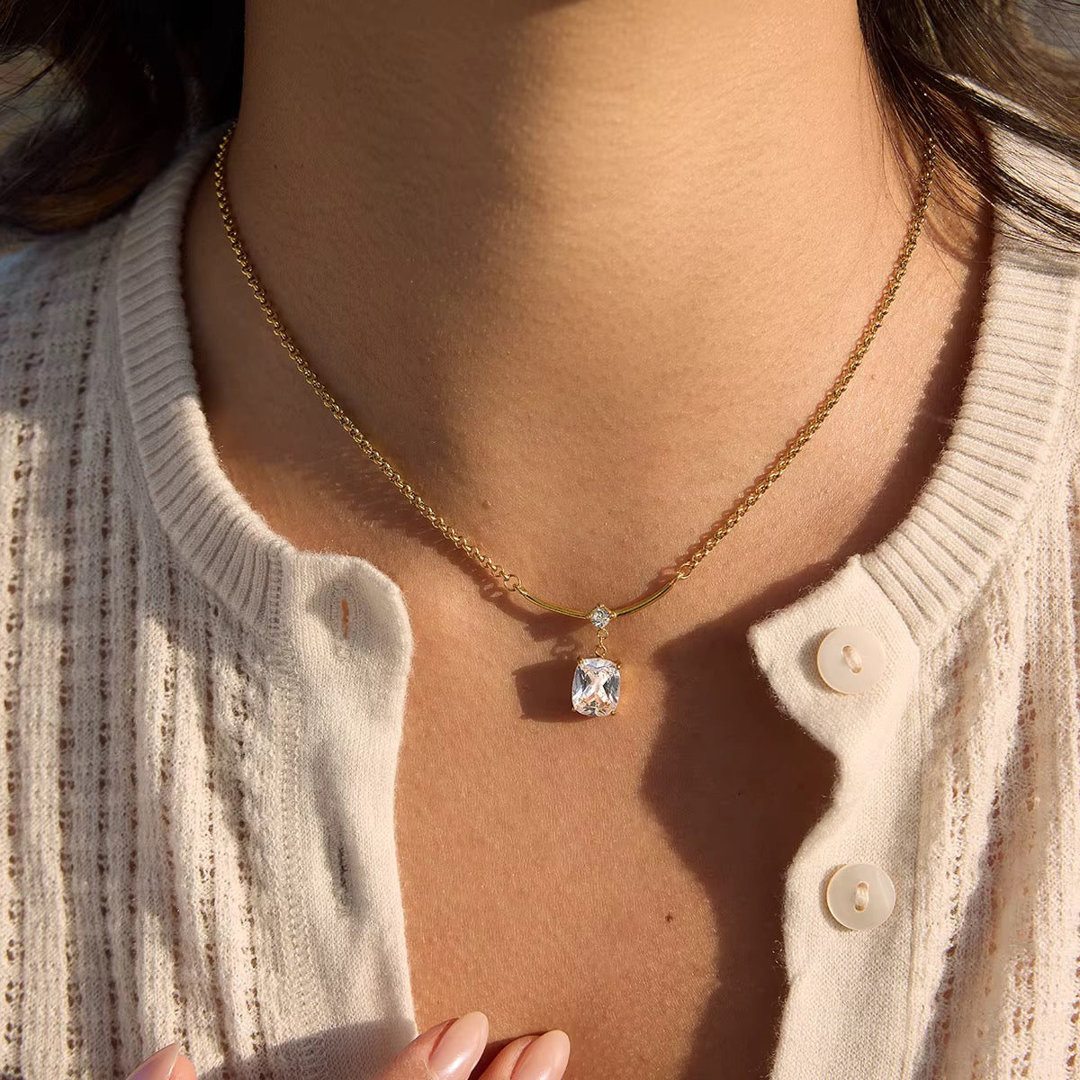 Zirconia Square Necklace