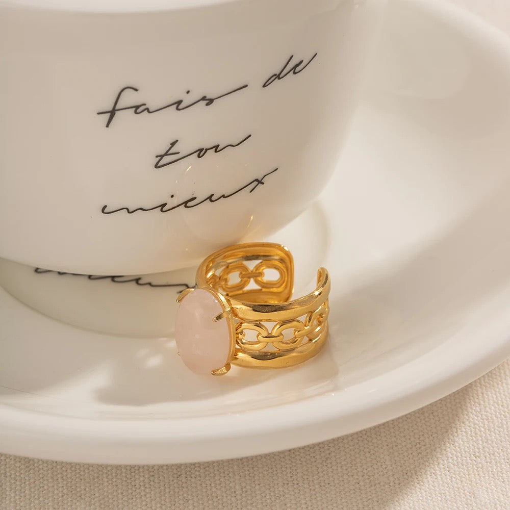 Pink Oval Open Ring