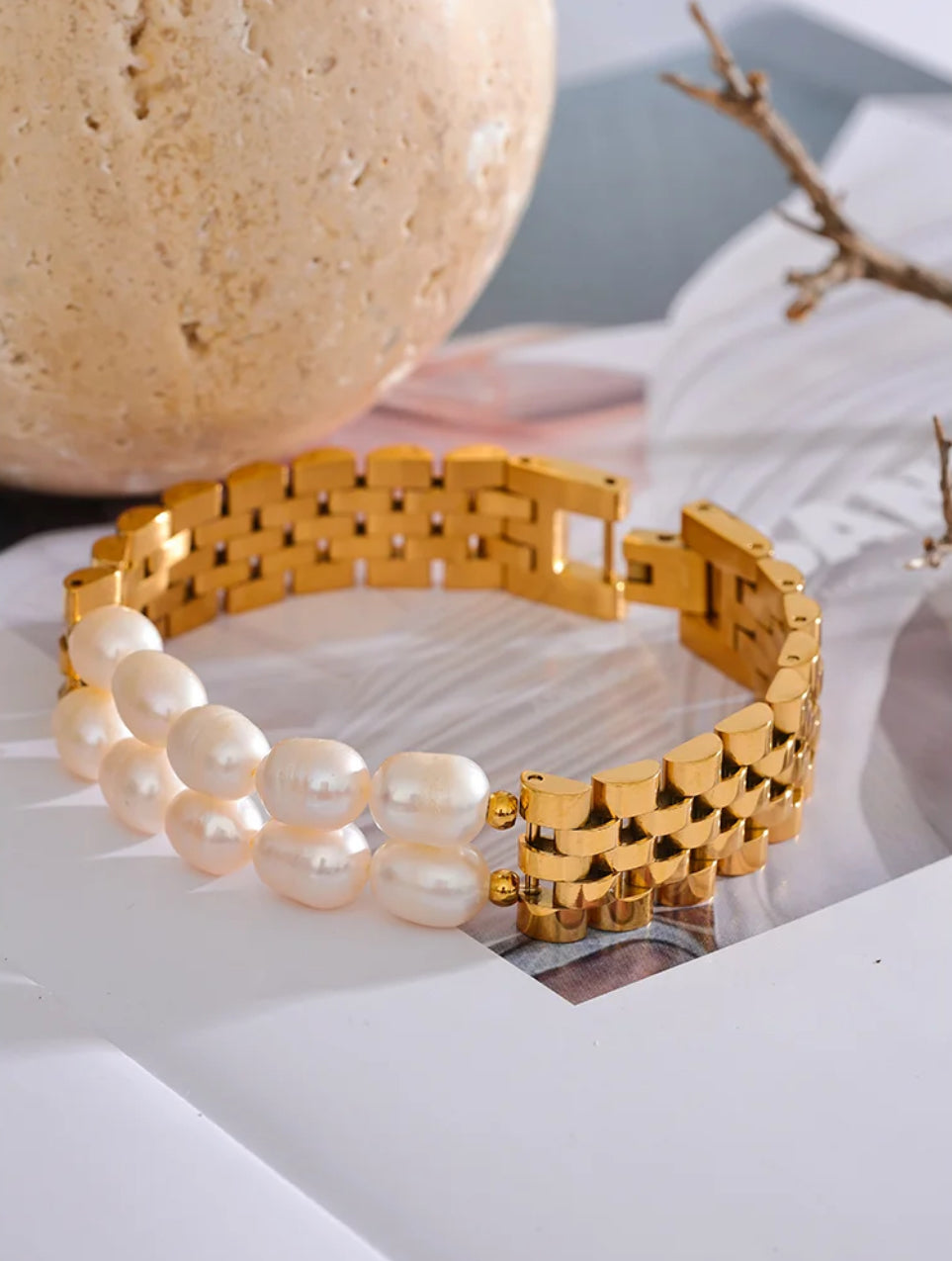 Pearl Cuban Chain Bracelet