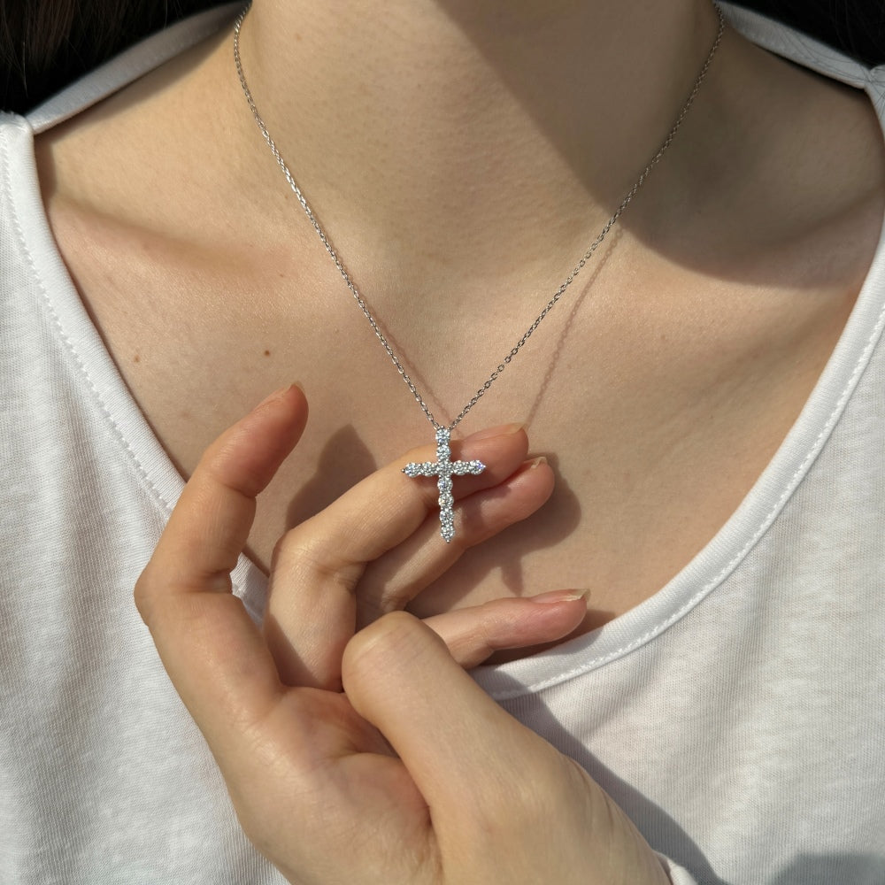 1.1ct Sterling Silver Moissanite Stones - Cross Necklace