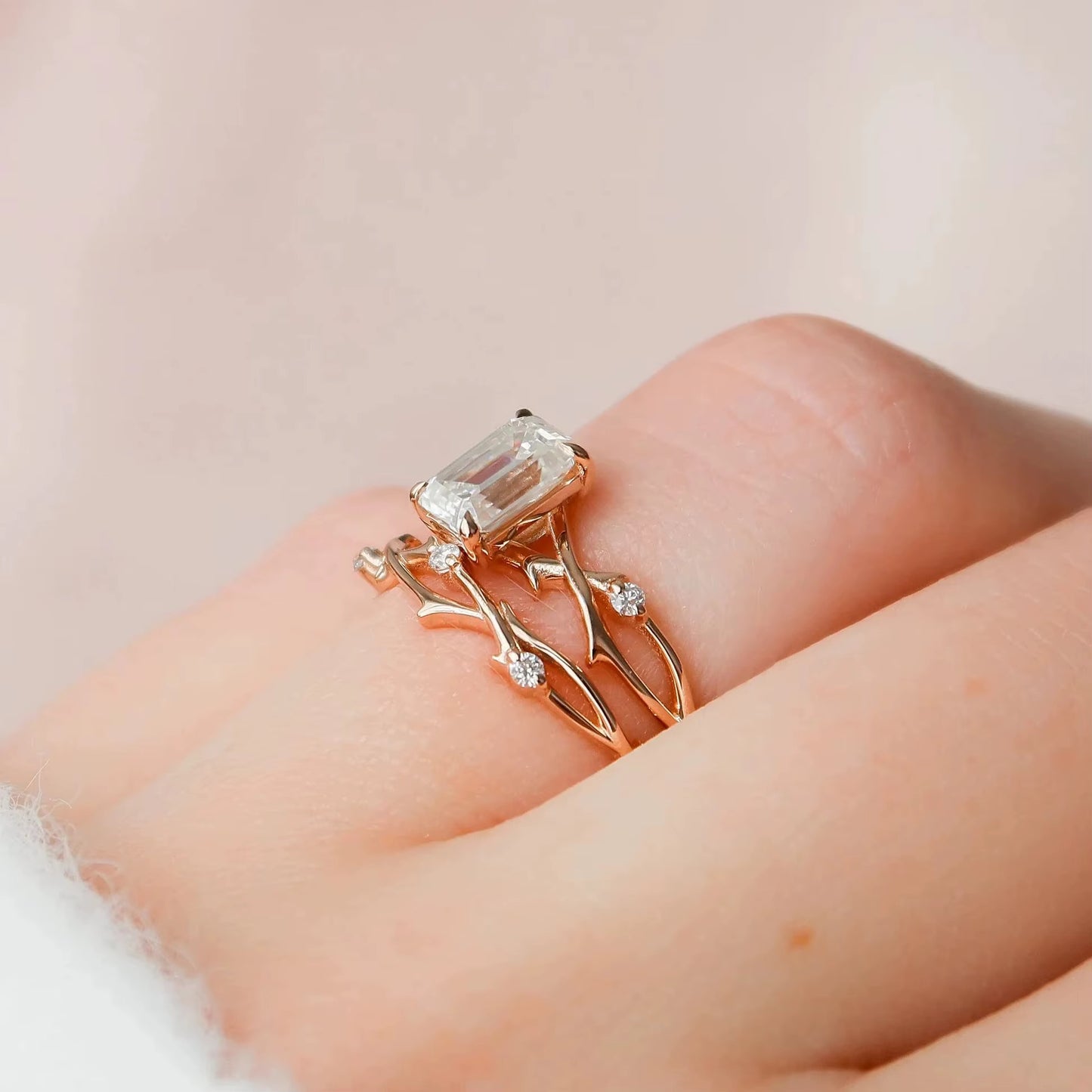 1.0ct Sterling Silver - Emerald Cut Twig Ring