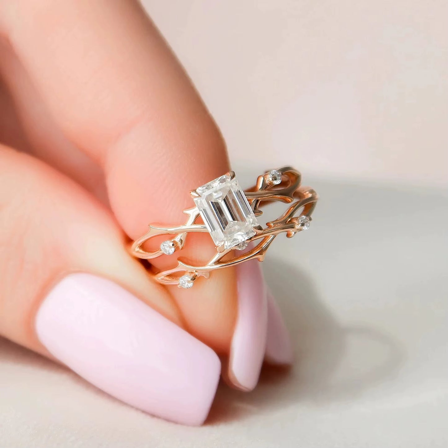 1.0ct Sterling Silver - Emerald Cut Twig Ring