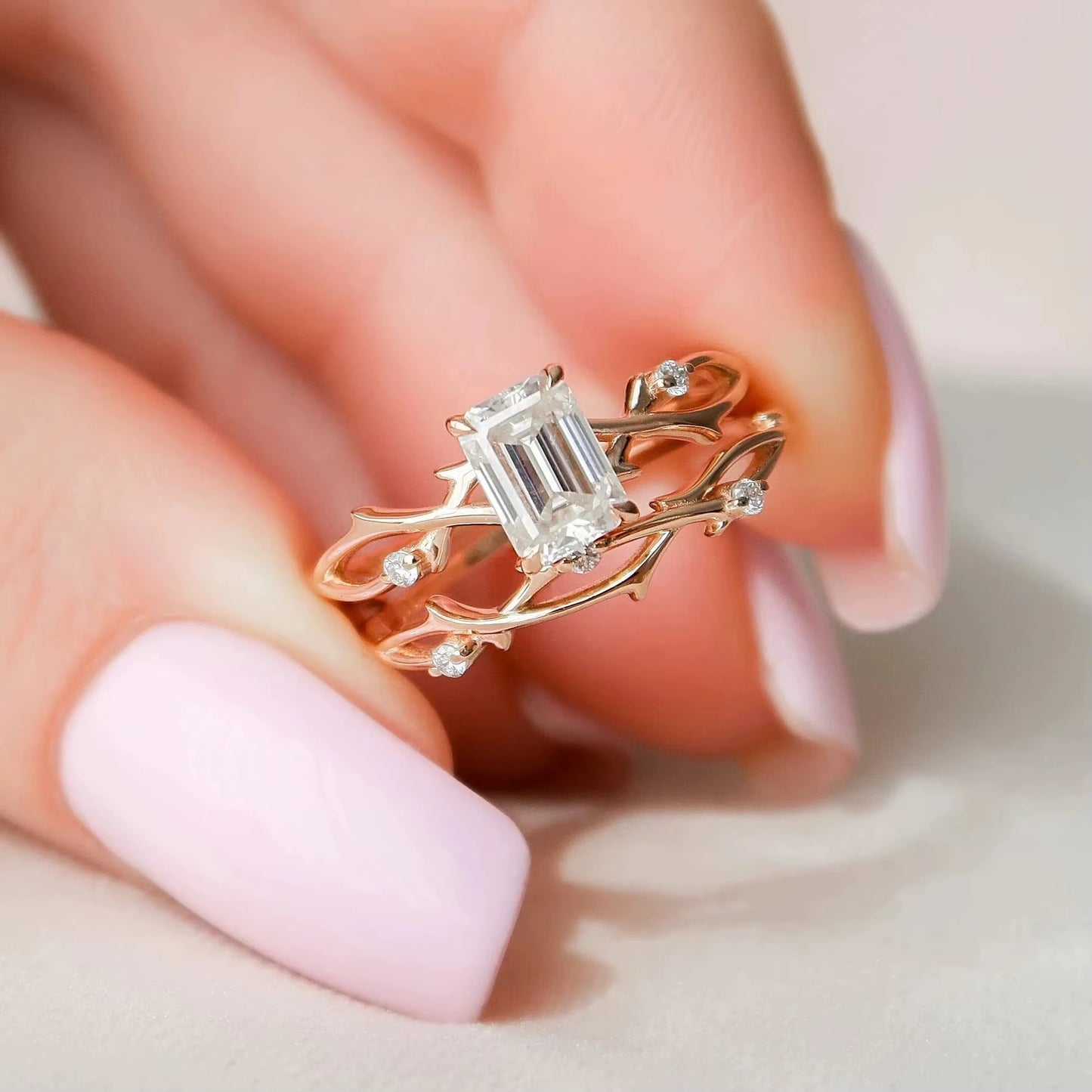 1.0ct Sterling Silver - Emerald Cut Twig Ring