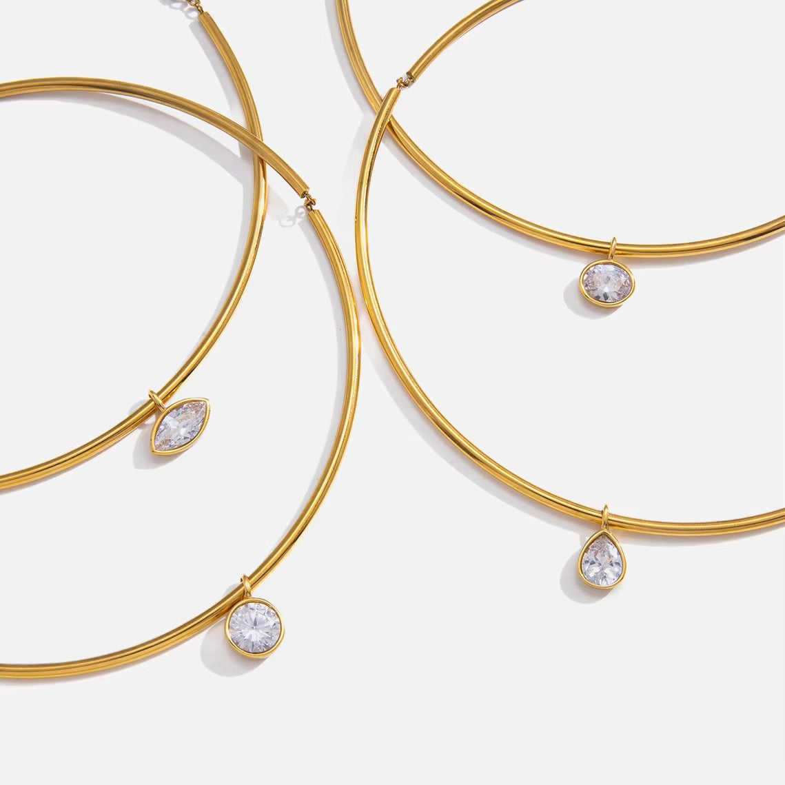 Collar Necklace - Oval Zirconia Pendant