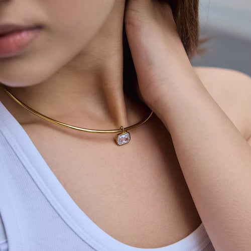 Collar Necklace - Rectangular Zirconia Pendant