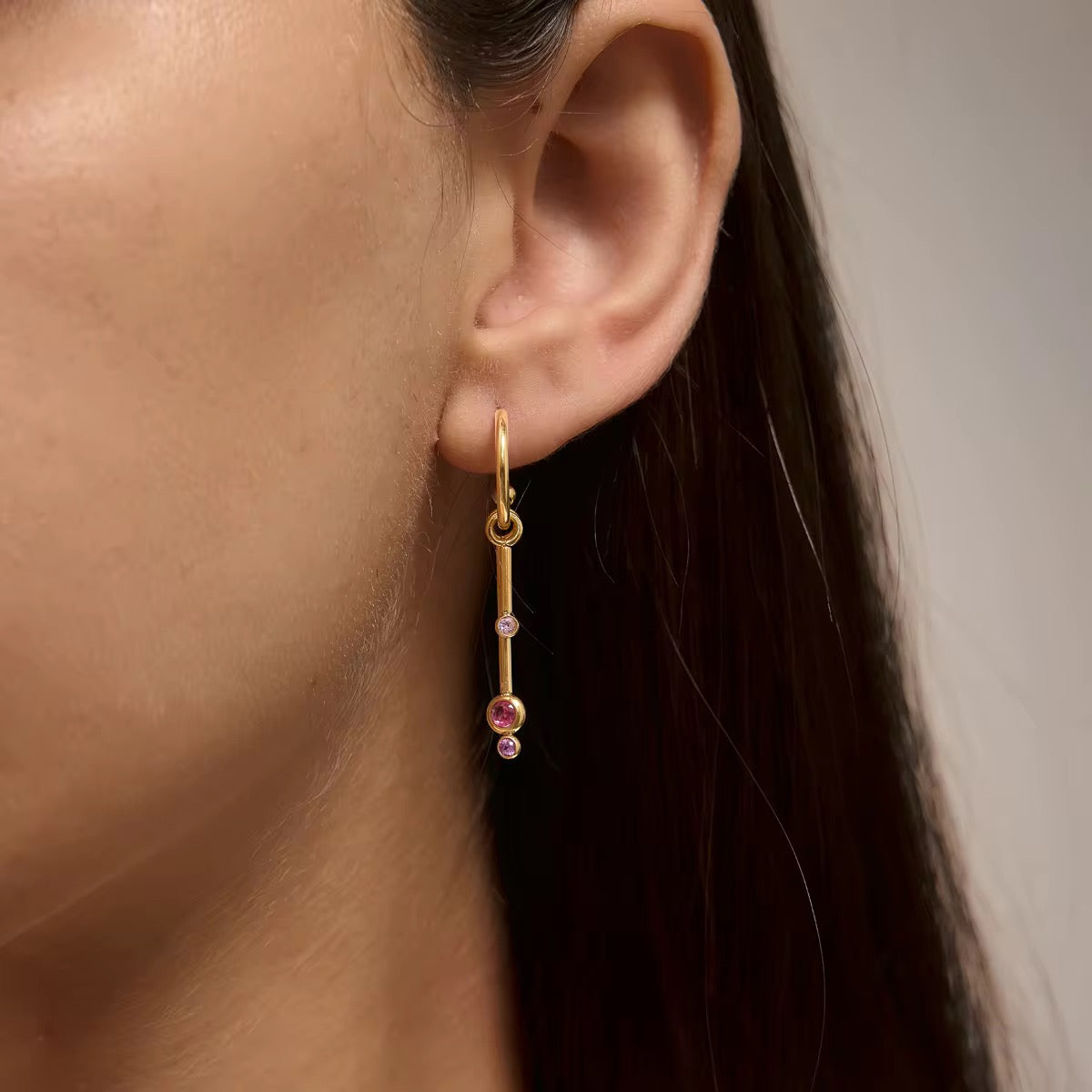 Pink Stone Detachable Tassel Earring