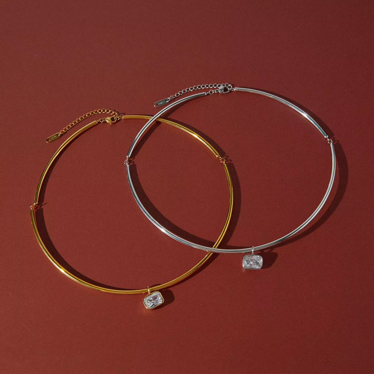 Collar Necklace - Rectangular Zirconia Pendant