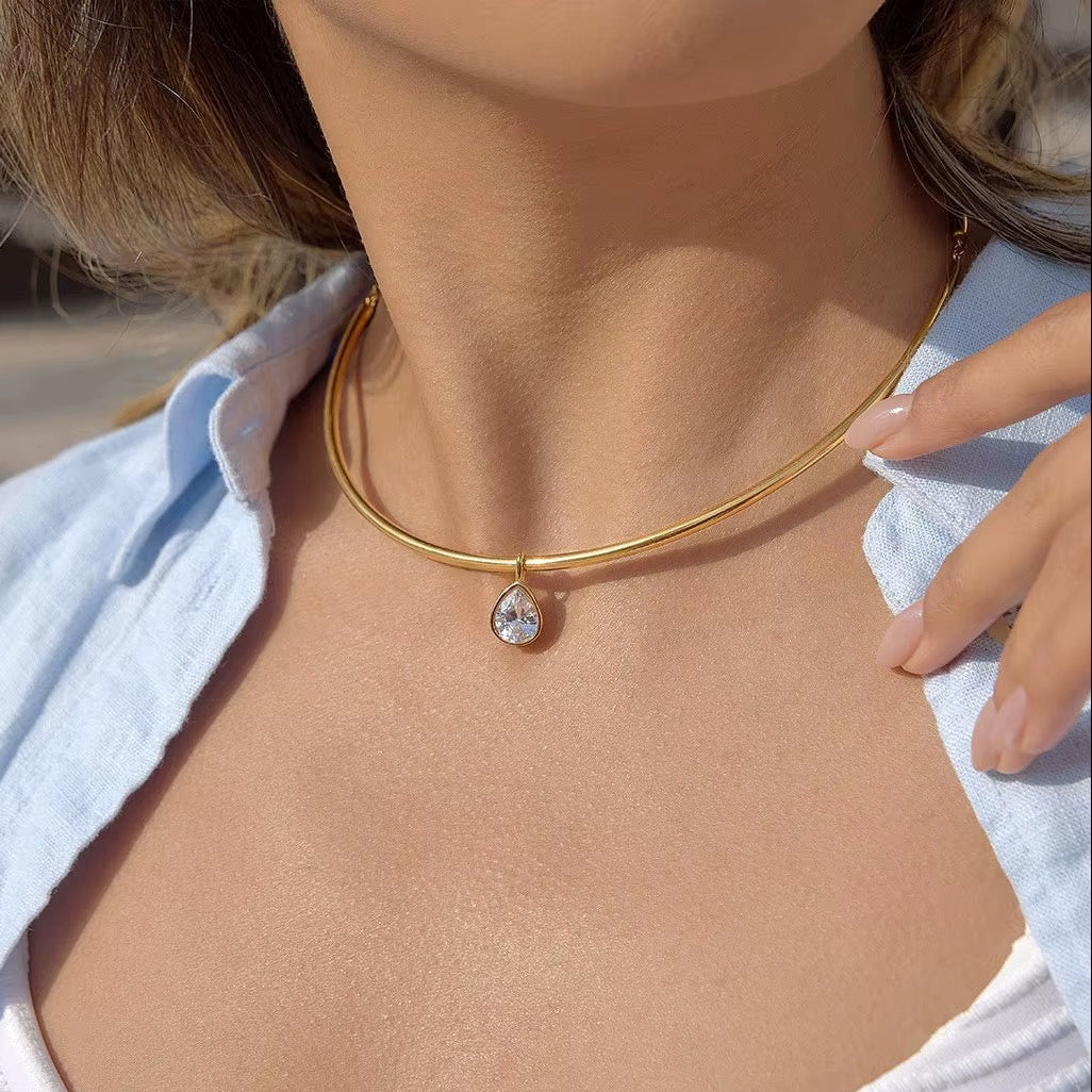 Collar Necklace - Pear Zirconia Pendant