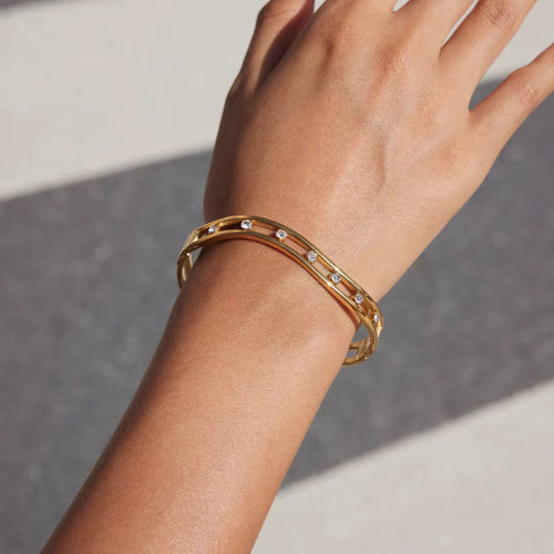 Curved Zirconia Bangle Bracelet