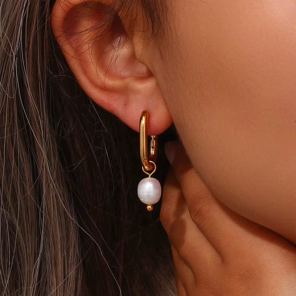 Vintage  Pearl Hoop Earring