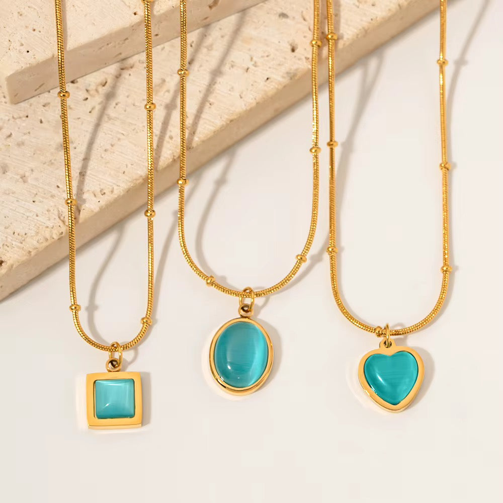 Blue Natual Stone Pendant Necklace