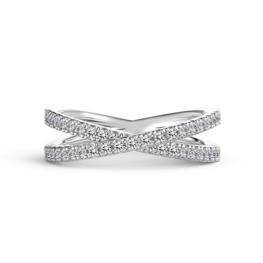 Sterling Silver Round Cut - Cross Shaped Eternity Band