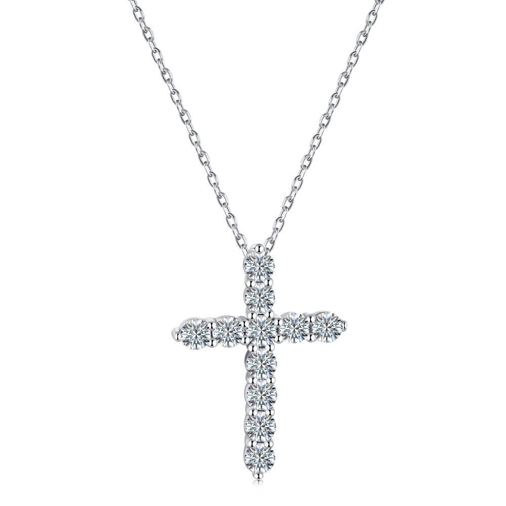 1.1ct Sterling Silver Moissanite Stones - Cross Necklace