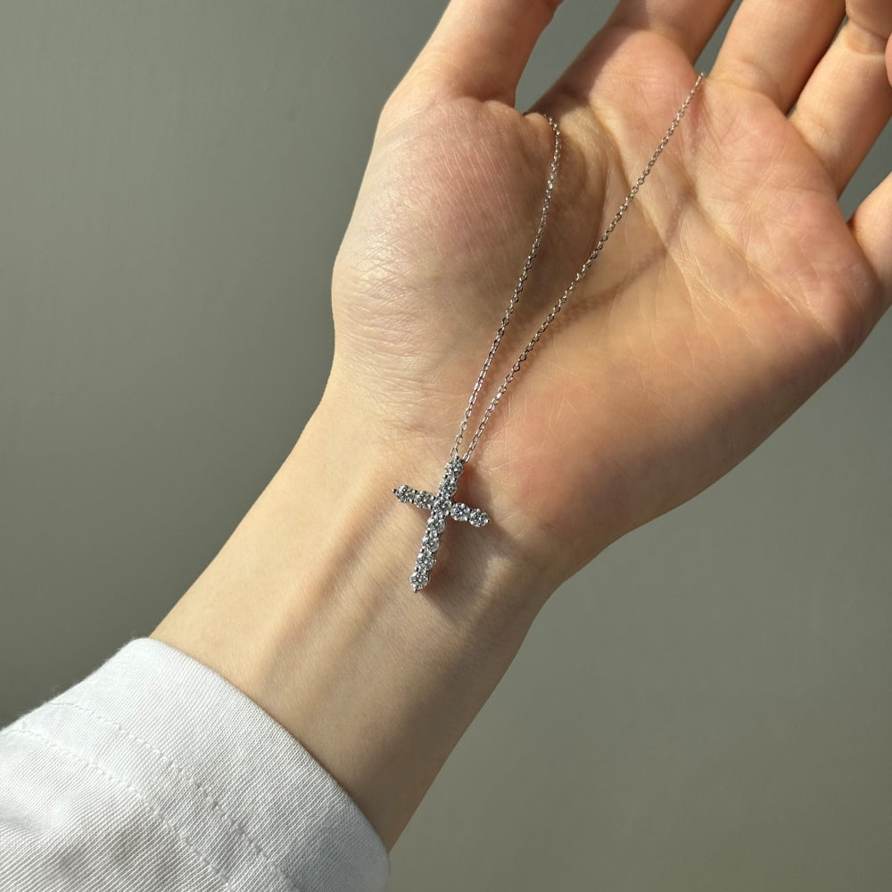 1.1ct Sterling Silver Moissanite Stones - Cross Necklace