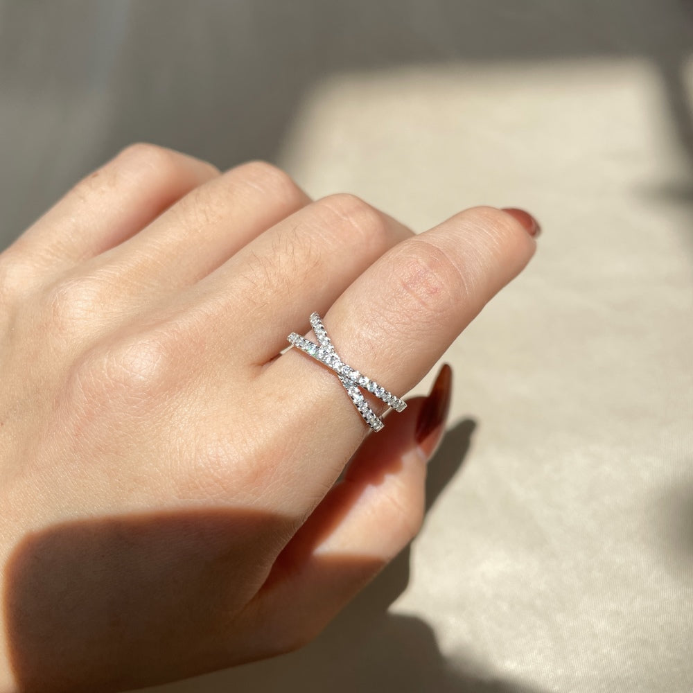 Sterling Silver Round Cut - Cross Shaped Eternity Band
