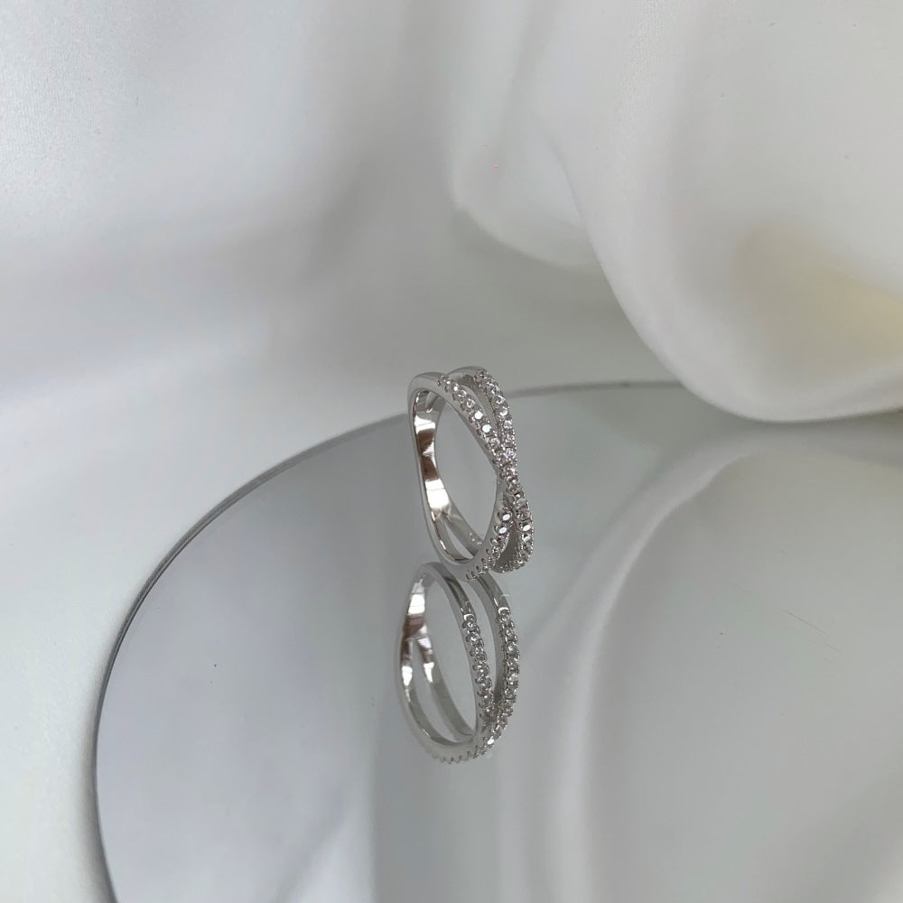 Sterling Silver Round Cut - Cross Shaped Eternity Band