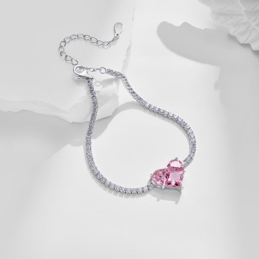Pink Heart Stone Bracelet - 2ct Sterling Silver