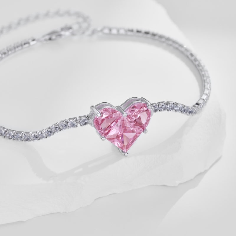 Pink Heart Stone Bracelet - 2ct Sterling Silver