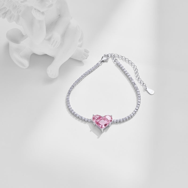 Pink Heart Stone Bracelet - 2ct Sterling Silver