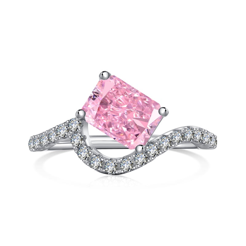 2ct Sterling Silver Pink Radiant Cut - Rosa Ring