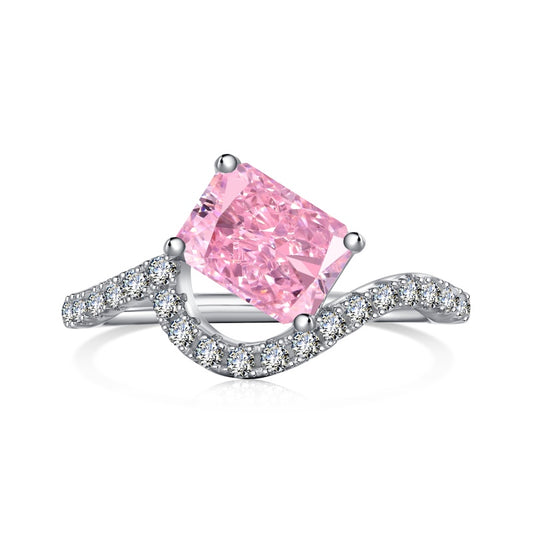 2ct Sterling Silver Pink Radiant Cut - Rosa Ring