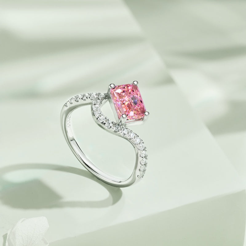 2ct Sterling Silver Pink Radiant Cut - Rosa Ring