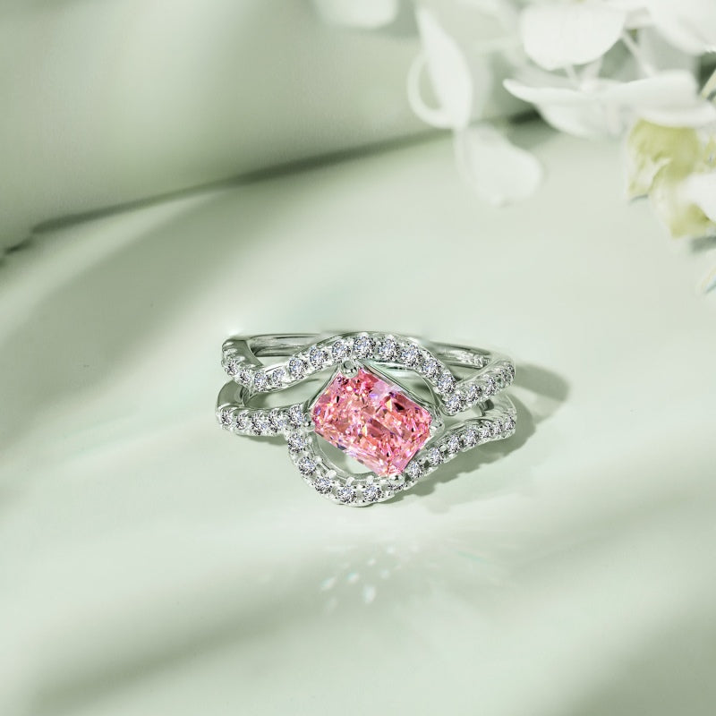 2ct Sterling Silver Pink Radiant Cut - Rosa Ring