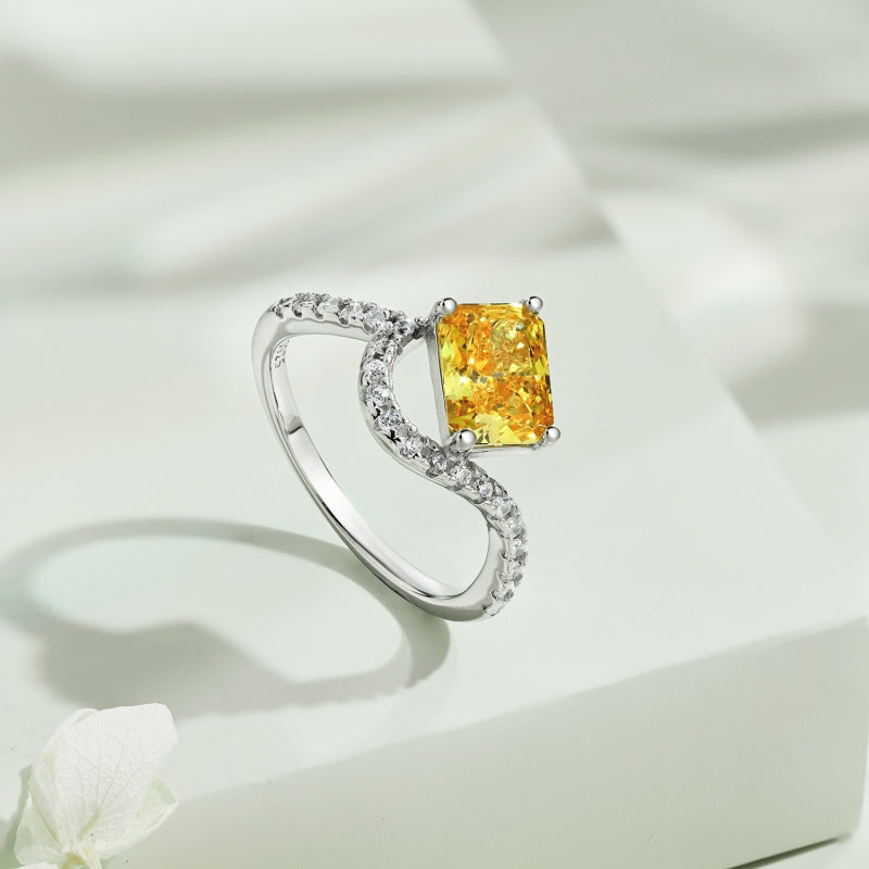 2ct Sterling Silver Yellow Radiant Cut - Rosa Ring