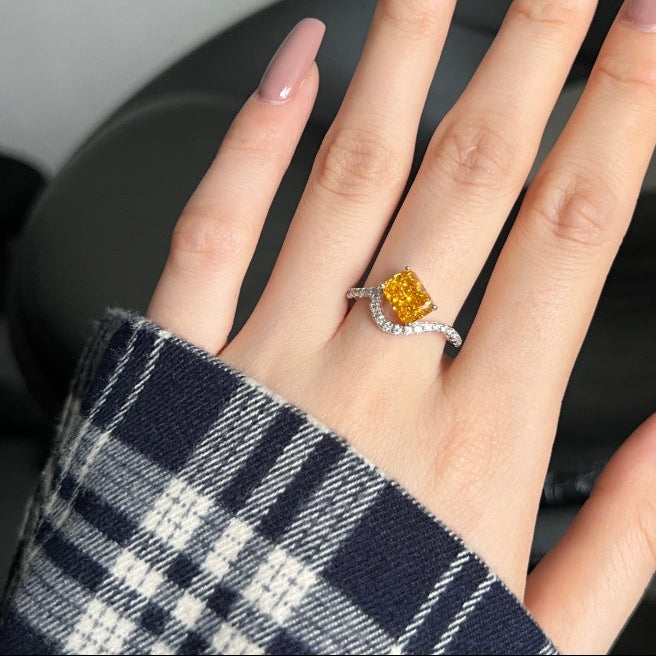 2ct Sterling Silver Yellow Radiant Cut - Rosa Ring