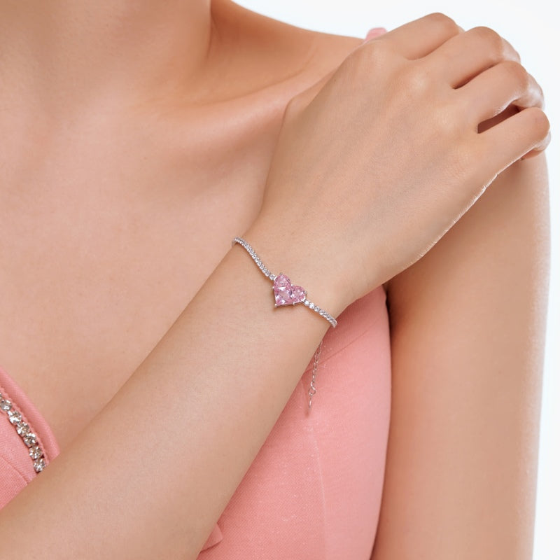 Pink Heart Stone Bracelet - 2ct Sterling Silver